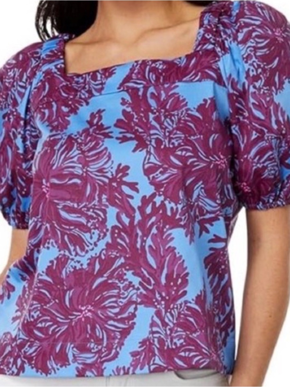 Lilly Pulitzer Torrey Stretch Cotton Top in the "Abaco Blue Feel Like A Shellebr